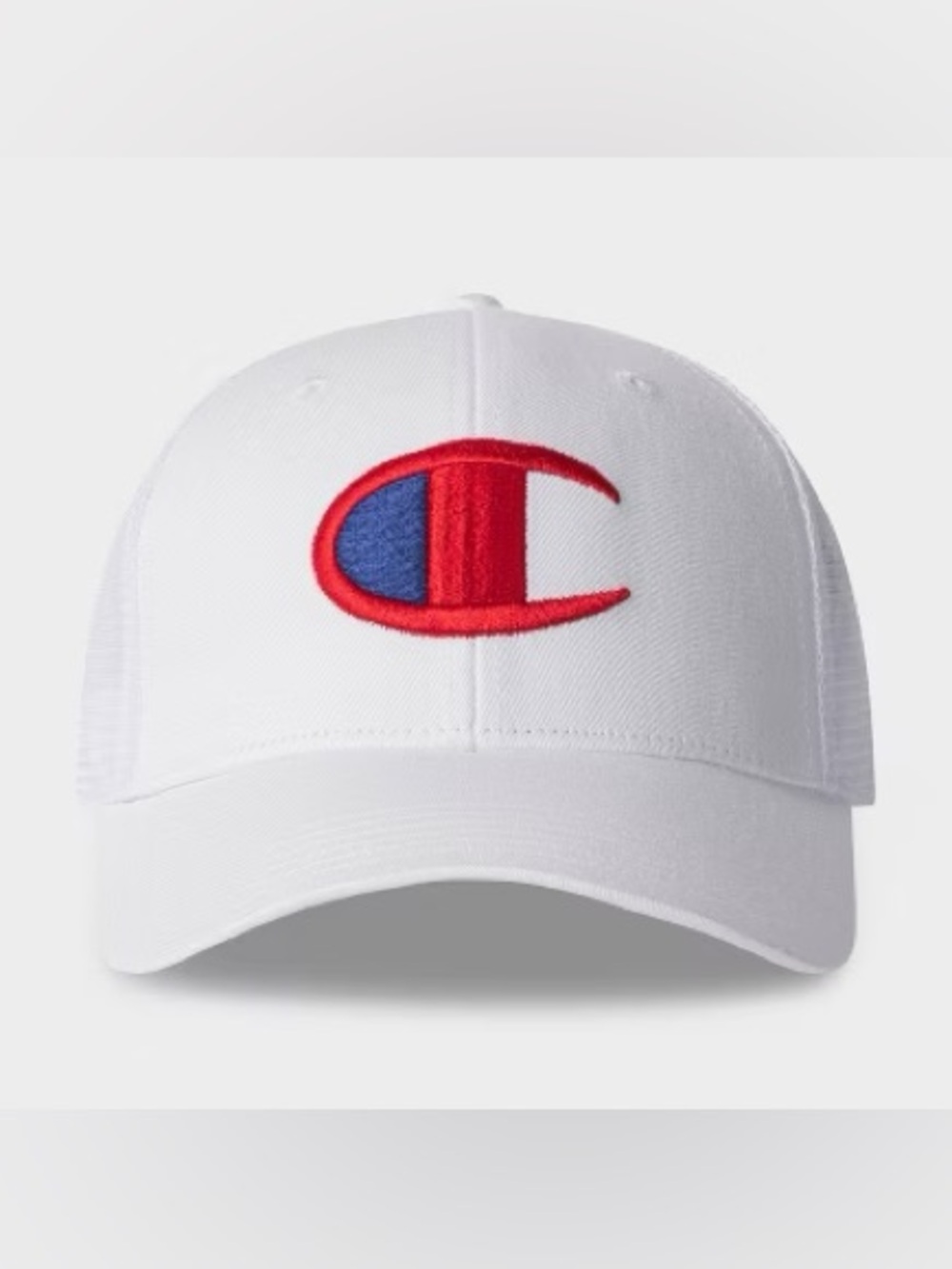Champion White Hat with Red & Blue Logo